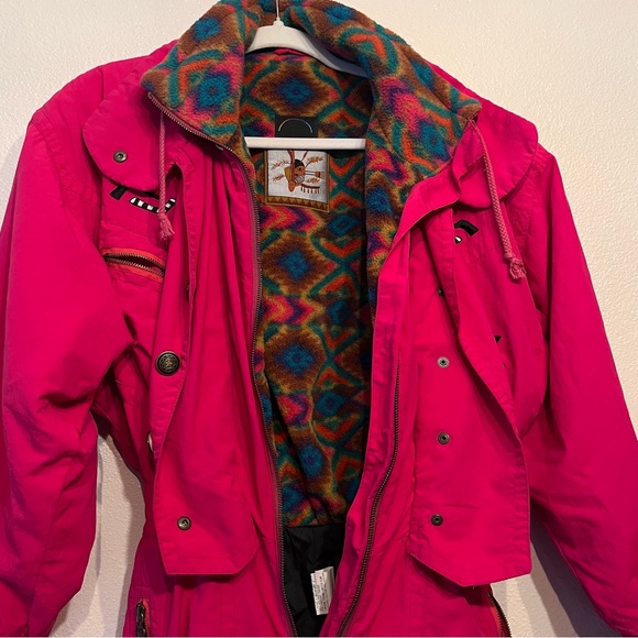 Vintage BOGNER Pink Ski Suit One-Piece Skiwear Aztec Embroidered Motifs Snowsuit - Picture 7 of 16